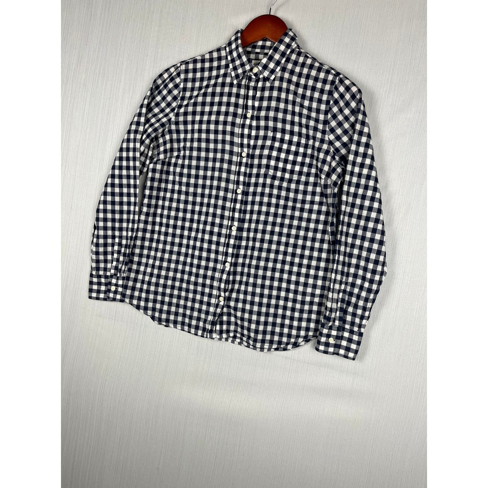 GAP Lightweight Fitted‎ Boyfriend Button Down Women S Navy Gingham Long Sleeve